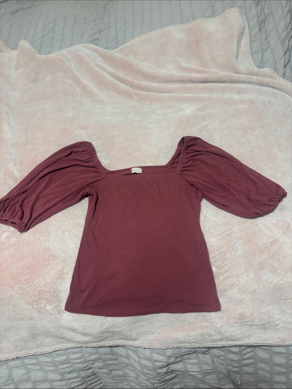 SO Dusty Rose Square Neck Puff Sleeve Top